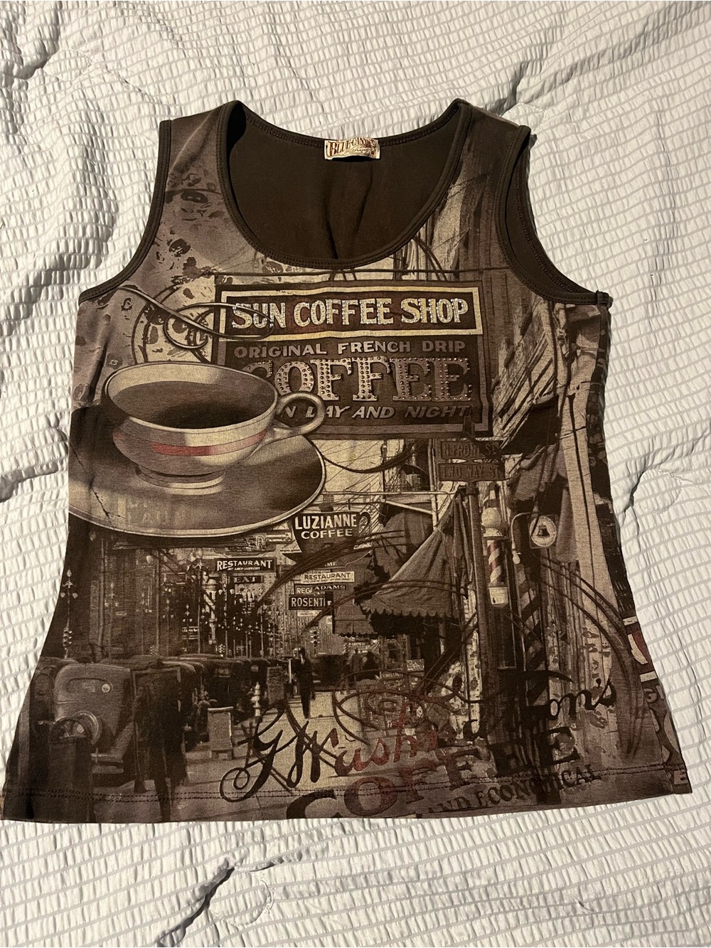 Blue Canyon Coffee Shop Graphic Tank Top Medium Brown Made in USA